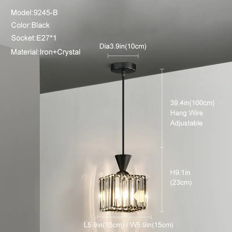 Modern gold mini crystal pendant light with black iron and faceted crystal cylindrical design for bedroom decorbites gold mini