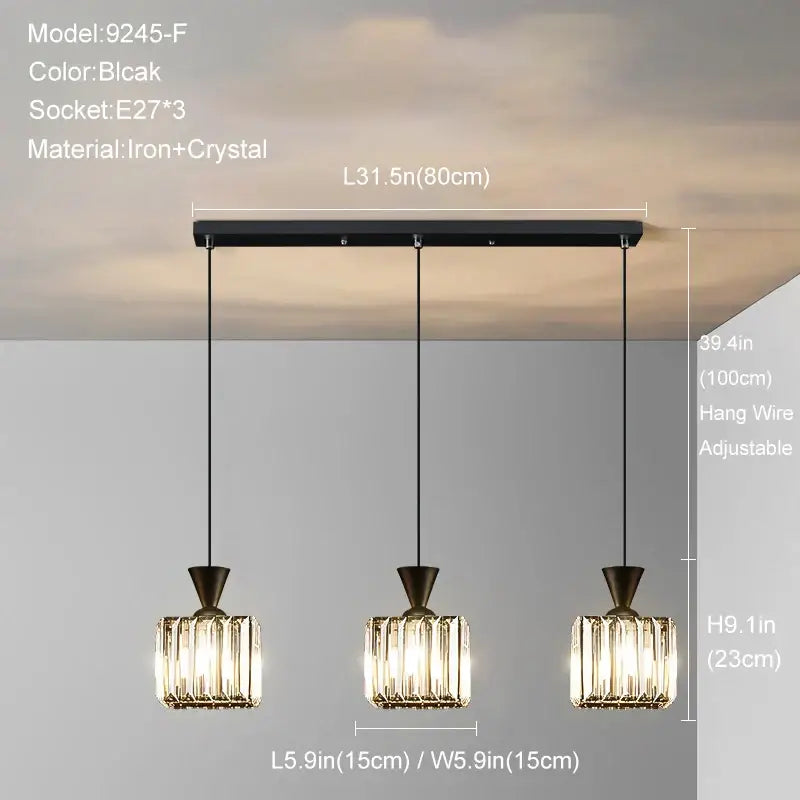 Black iron and crystal modern gold mini crystal pendant light fixture with three cylindrical shades for bedroom chandelier decorbites gold mini
