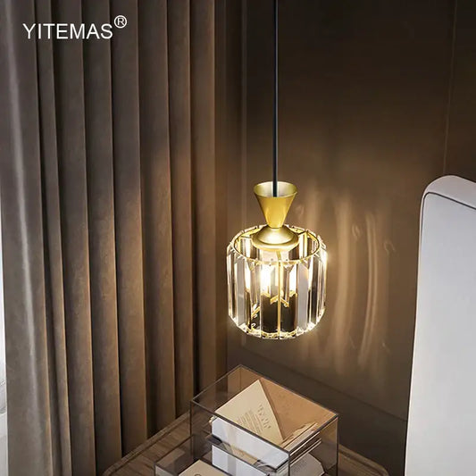 Modern gold mini crystal pendant light with gold-toned finish and faceted crystal glass shade for bedroom decorbites gold mini