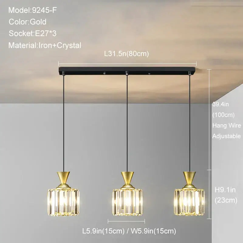 Modern gold mini crystal pendant light with gold-toned faceted crystal shades suspended from iron bar for bedroom decorbites gold mini