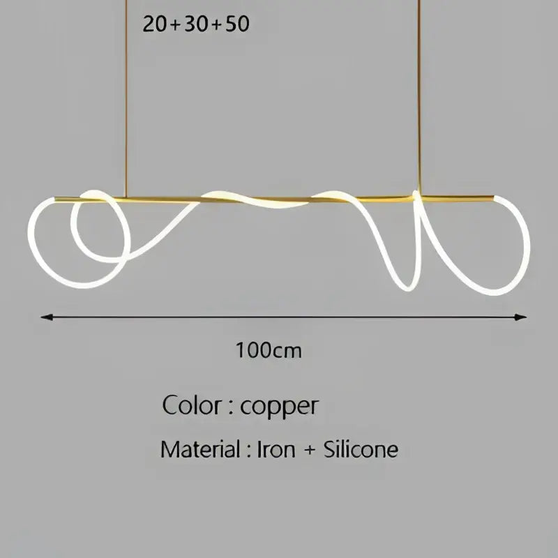 Copper-colored modern pendant light with sleek wavy iron and silicone design for decorbites gold minimalist led decor