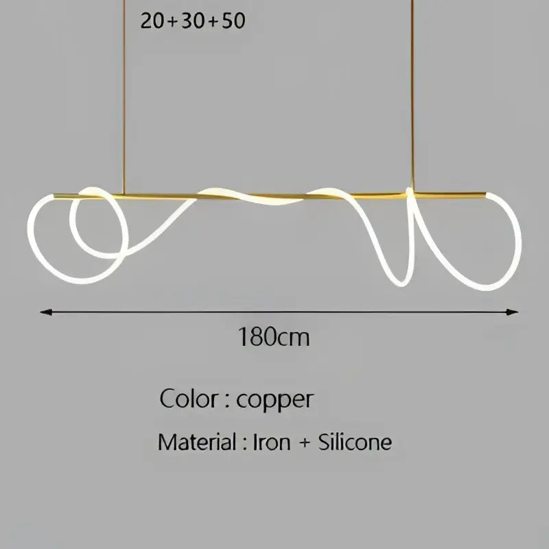 Copper-colored modern pendant light with sleek wavy iron and silicone design for decorbites gold minimalist led lighting