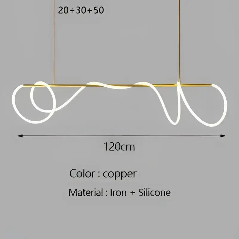 Copper-colored modern pendant lights with sleek wavy iron and silicone design for decorbites gold minimalist led kitchen decor