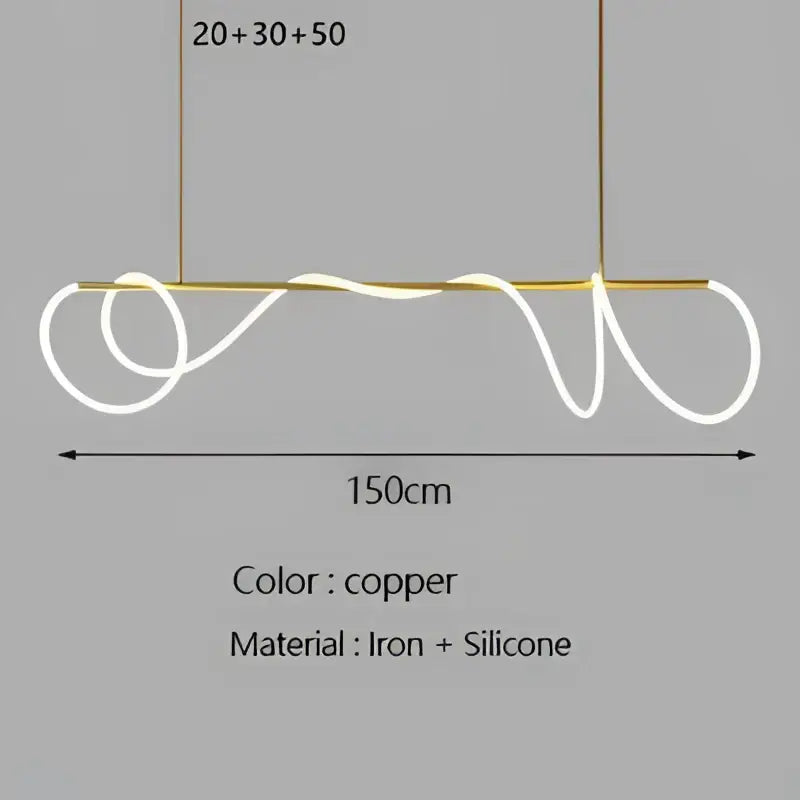 Copper-colored modern pendant light with wavy iron and silicone design for decorbites gold minimalist led kitchen lighting