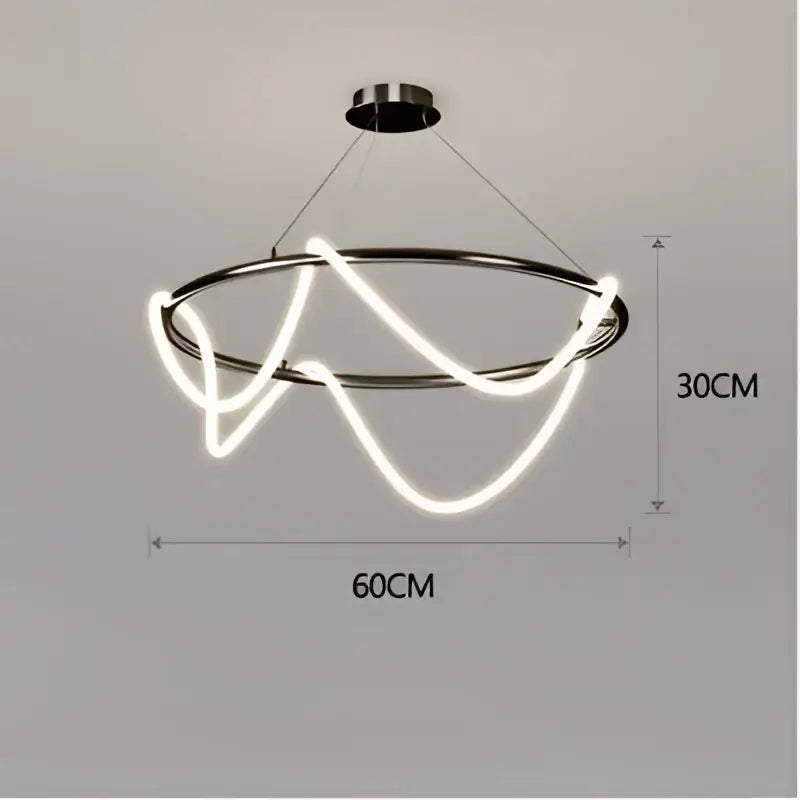 Modern gold minimalist led pendant light with sleek chrome frame and white led neon wave tubing for kitchen decorbites design
