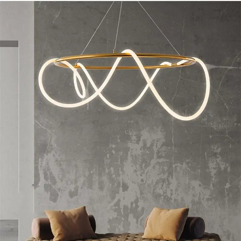 Modern gold minimalist led infinity pendant light with glowing white led strip for kitchen decorbites gold minimalist pendant lights