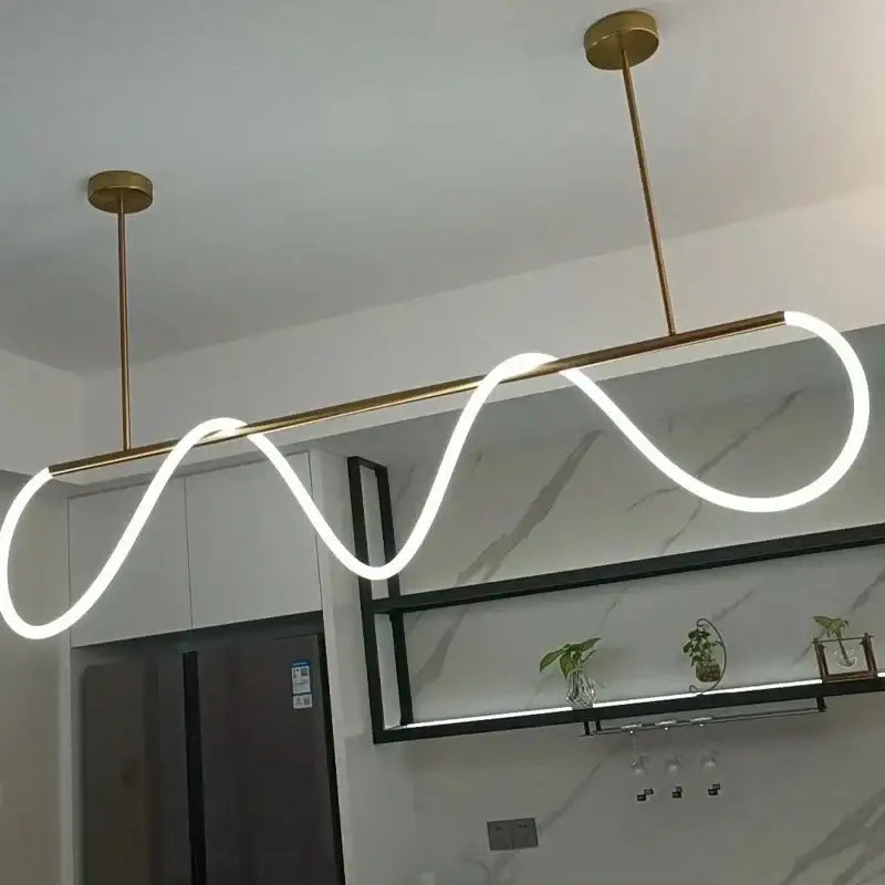 Modern gold minimalist led neon rope pendant light with sleek wavy gold minimalist led strip design for kitchen decorbites pendant lights