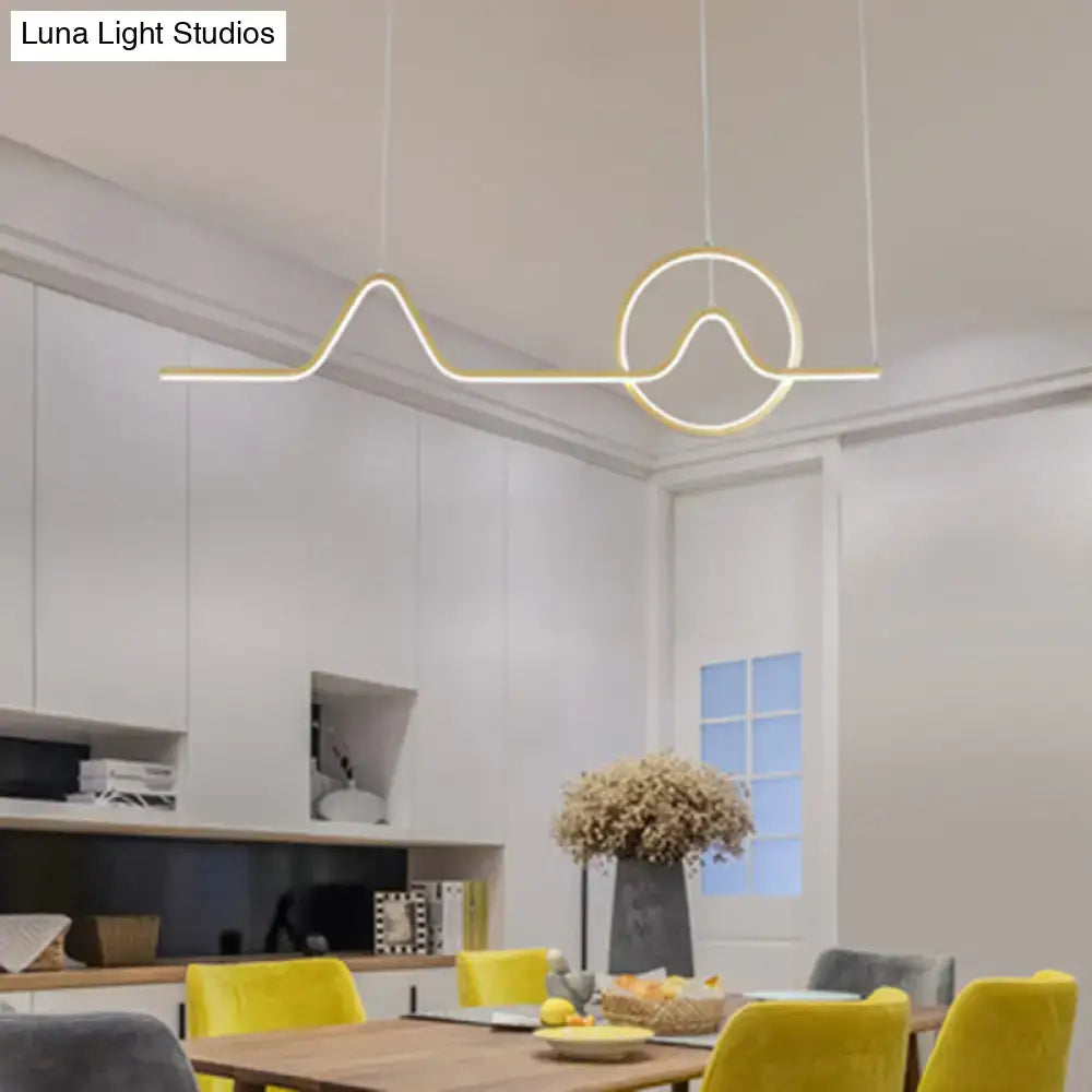 Modern gold minimalist led pendant light with black gold finish and abstract wave design for dining room 110v-120v