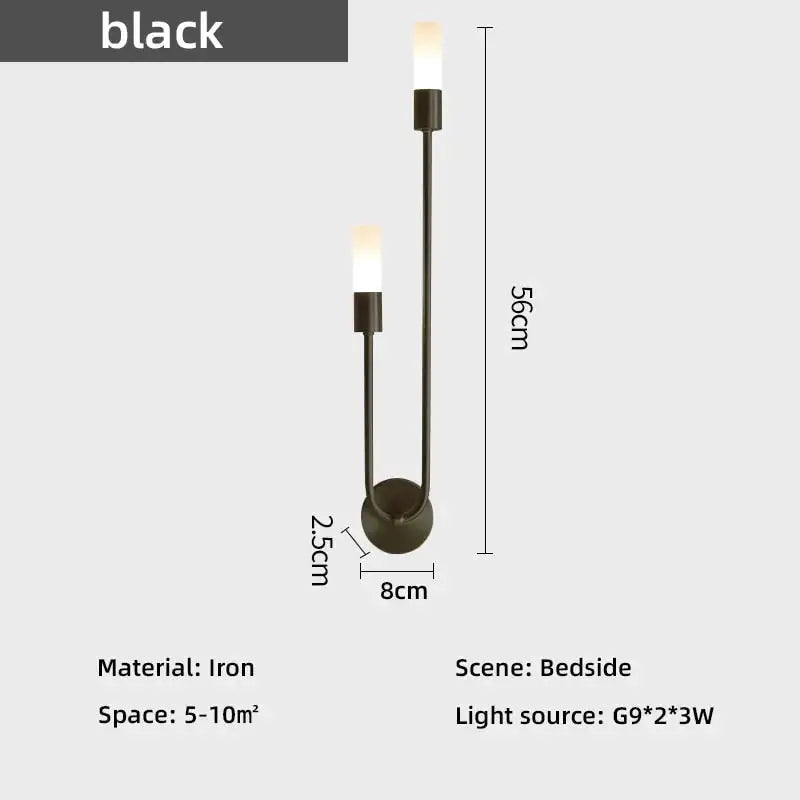 Black iron wall lamp with two upward facing led lights modern gold minimalist led wall lamp for bedroom vertical sconce