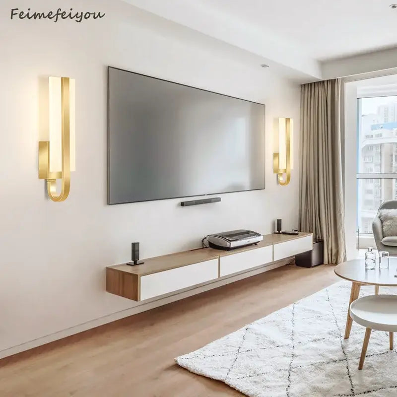 Gold-colored sleek modern led wall lamp with minimalist design ideal for bedroom aisle lighting