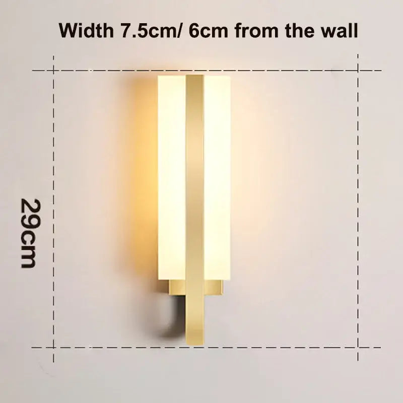 Modern gold minimalist led wall lamp with rectangular design and frosted glass diffuser for bedroom aisle lighting