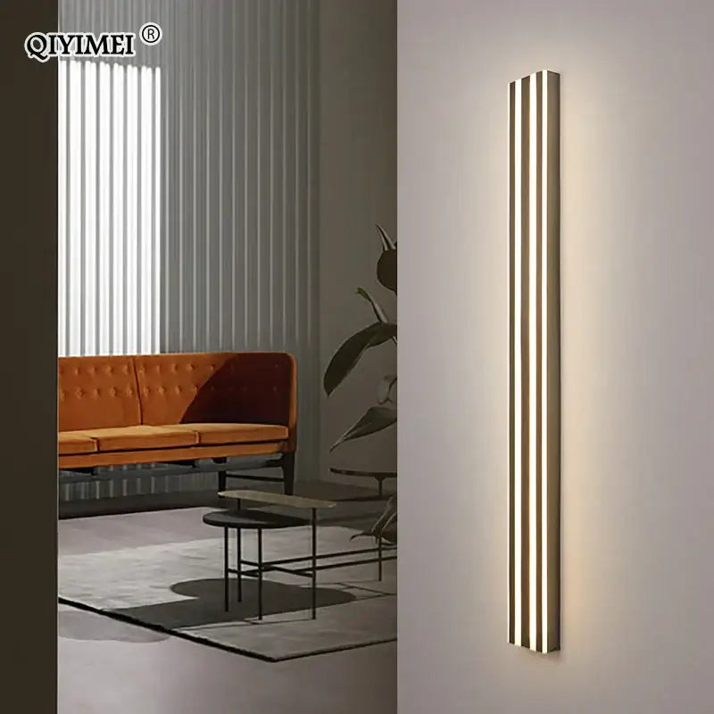 Modern gold minimalist led wall lamp with three vertical warm light strips for bedroom and exterior corridor decorbites led wall
