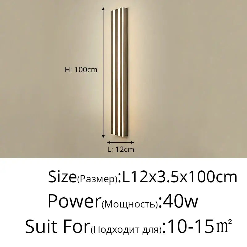 Modern gold minimalist led wall lamp with three vertical metallic strips emitting warm light for bedroom and corridor decorbites led wall