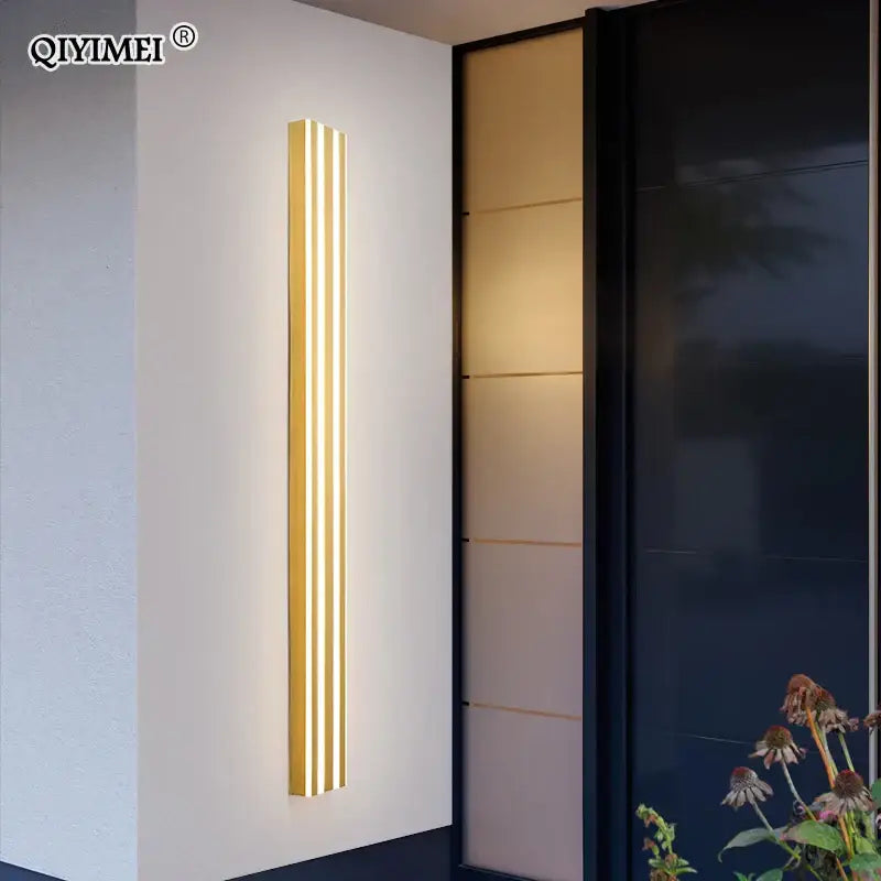 Modern gold minimalist led wall lamp with three slim illuminated strips for bedroom and exterior decorbites led wall use