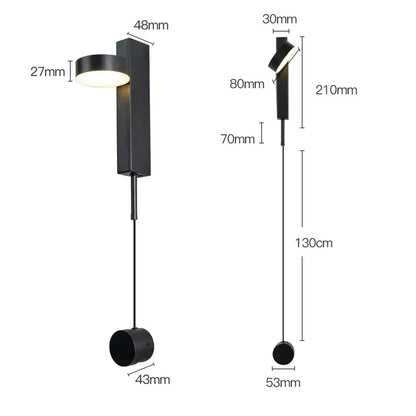 Modern gold minimalist led wall lamp with black rectangular pendant light and circular illuminated head for living room art light