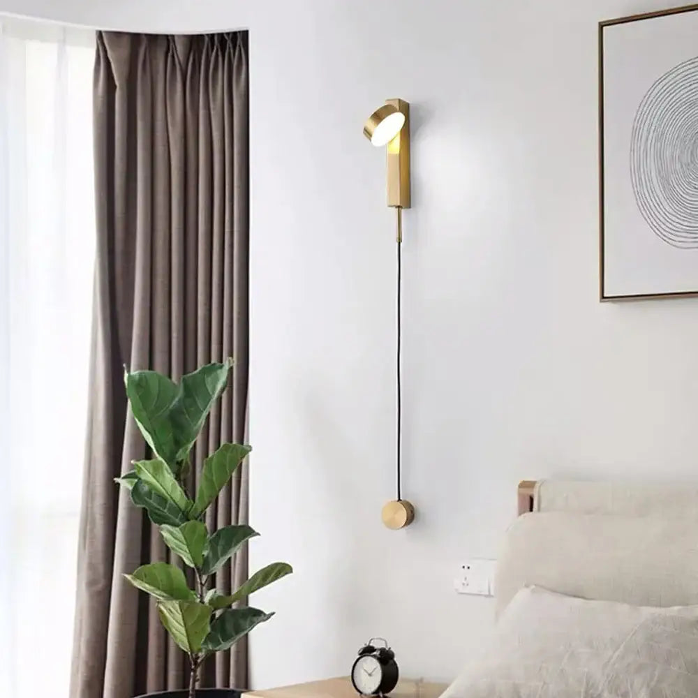 Modern gold minimalist led wall lamp with adjustable head and cylindrical base for living room art lighting