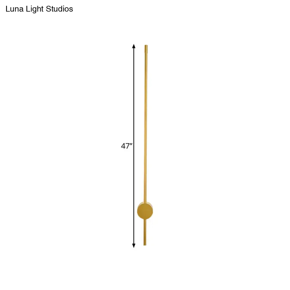 Modern gold minimalist led wall light with a 47-inch gold-toned metal rod and fixture height of 57 inches