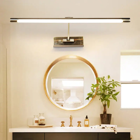 Modern gold minimalist metal sconce light with rectangular led design and sleek metallic finish for bathroom vanity