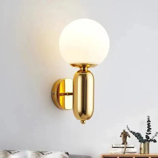 Modern gold mirror ball wall lamp with frosted glass globe sconce suitable for bedroom decorbites wall lamp