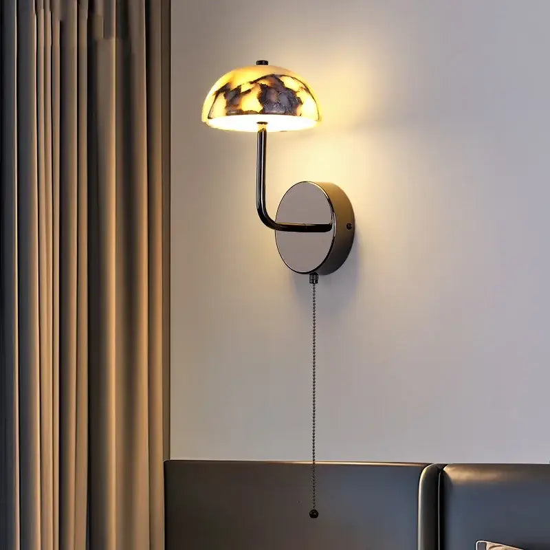 Modern gold mushroom carbon steel wall lamp with polished brass finish and dome shade featuring marbled pattern decorbites carbon steel
