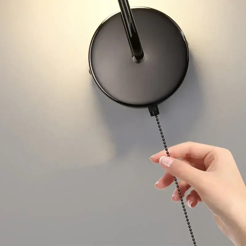 Modern gold mushroom carbon steel wall lamp with black matte finish and ball chain pull by decorbites carbon steel