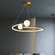 Modern gold nordic ring led chandelier pendant light with circular frame and two white glass bulbs for dining room decorbites gold nordic