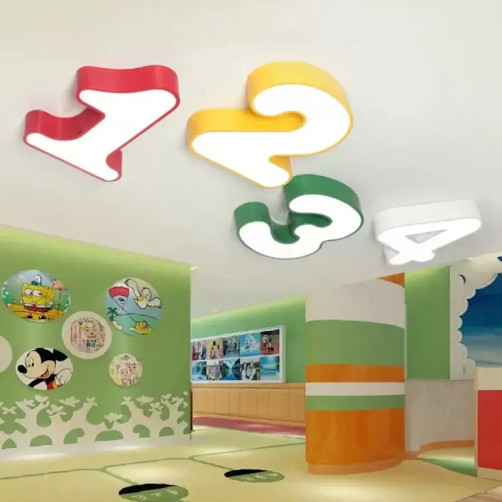 Decorbites modern led number shape flush mount light in red yellow green and white acrylic for playful rooms