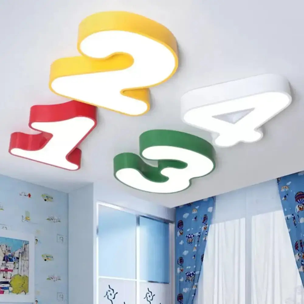 Colorful illuminated acrylic decorbites modern led number shape flush mount light for ceiling use