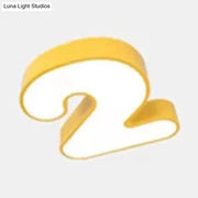 Decorbites modern led flush mount light shaped like number 2 with gold frame and illuminated white acrylic cover