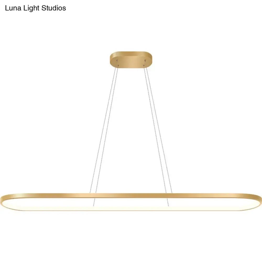 Modern gold oblong pendant light fixture with gold finish and warm white color, adjustable chain cord length for dining room
