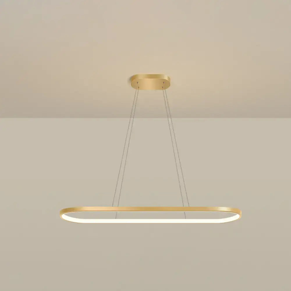 Modern gold oblong pendant light fixture with gold finish sleek design integrated led lighting warm white color chain cord length