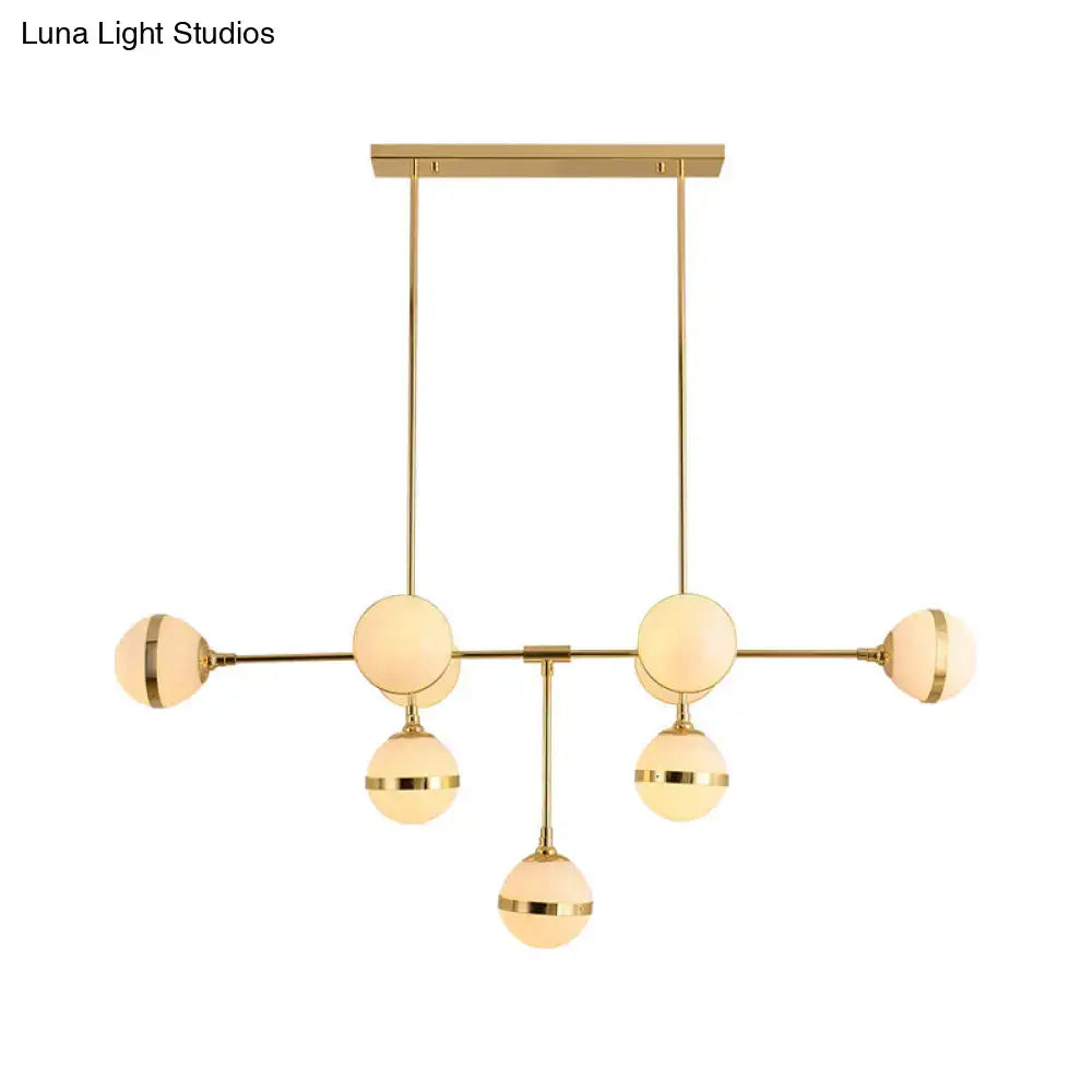 DecorBites™ modern orb chandelier with five frosted glass shades and silver gold bulb base perfect for restaurant lighting