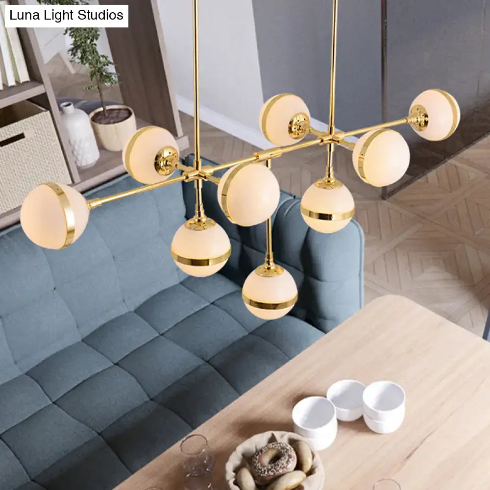Decorbites modern orb chandelier with nine silver gold bulb base heads and frosted glass globe shades for island lighting