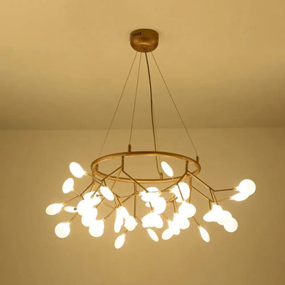 Modern Gold Orbicular LED Ceiling Pendant Light with Firefly Acrylic Chandelier Shade