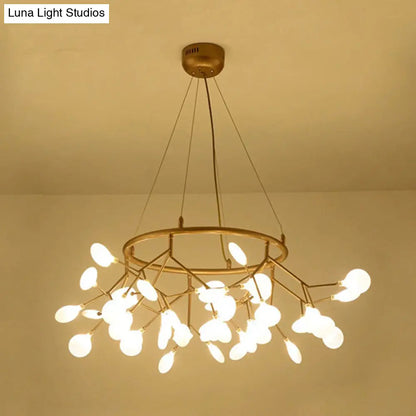 Modern Gold Orbicular LED Ceiling Pendant Light with Firefly Acrylic Chandelier Shade