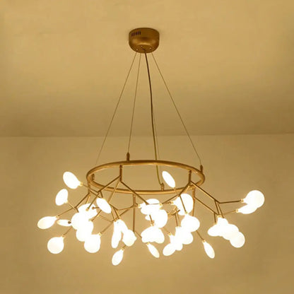 Modern Gold Orbicular LED Ceiling Pendant Light with Firefly Acrylic Chandelier Shade