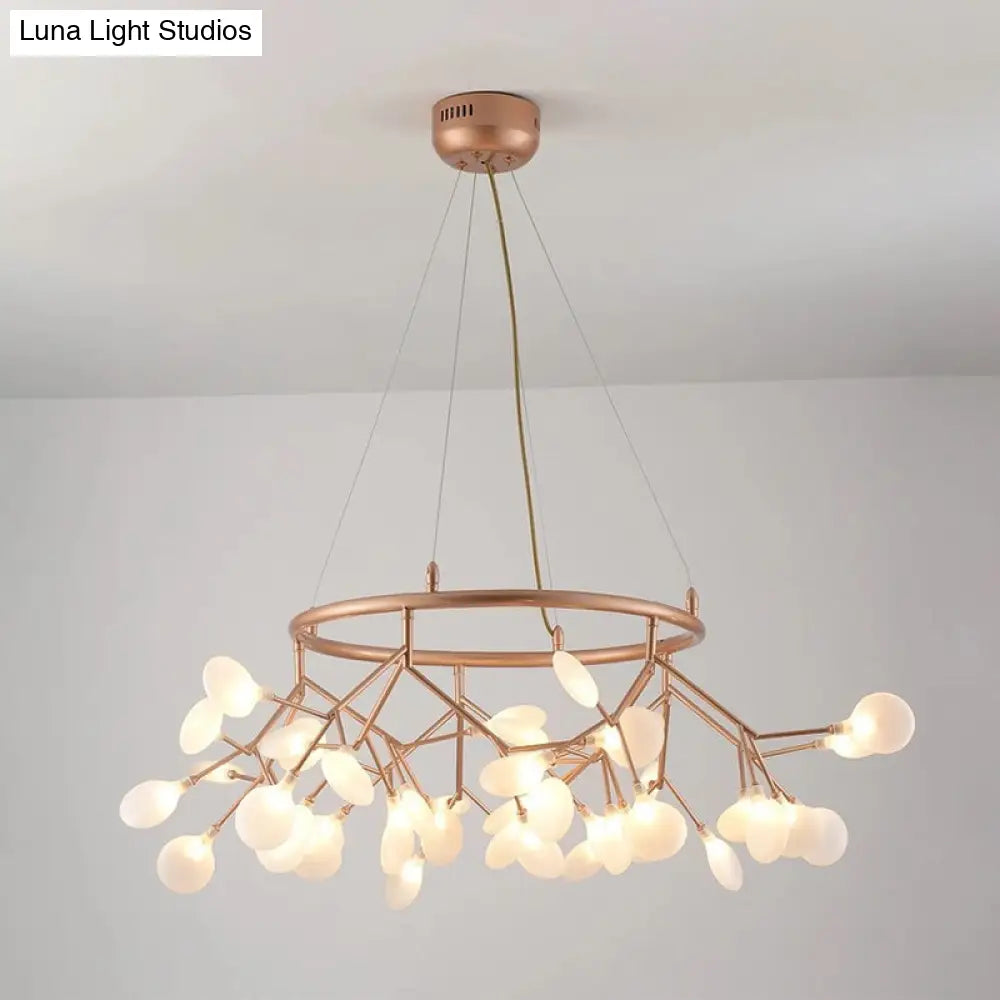 Modern Gold Orbicular LED Ceiling Pendant Light with Firefly Acrylic Chandelier Shade