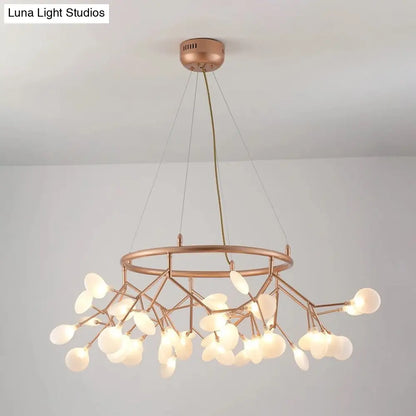 Modern Gold Orbicular LED Ceiling Pendant Light with Firefly Acrylic Chandelier Shade