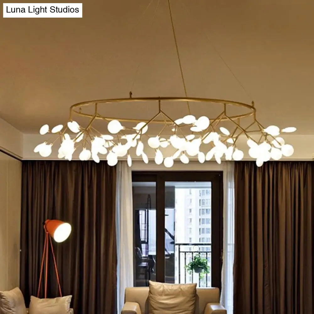 Modern Gold Orbicular LED Ceiling Pendant Light with Firefly Acrylic Chandelier Shade