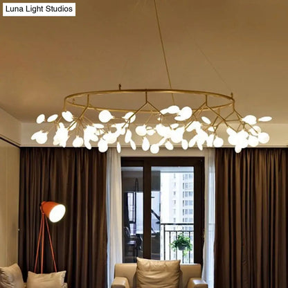 Modern Gold Orbicular LED Ceiling Pendant Light with Firefly Acrylic Chandelier Shade