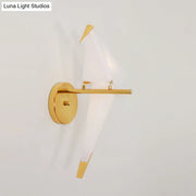 Modern gold origami bird led wall sconce with sleek circular base and angular arms for bedroom lighting fixture