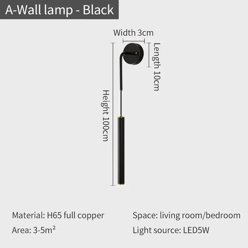 Black wall sconce set with sleek minimalist design featuring h65 full copper body and led 5w light source