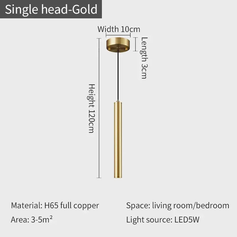Modern gold pendant and wall sconce set featuring a gold single-head pendant light with sleek copper h65 cylindrical design