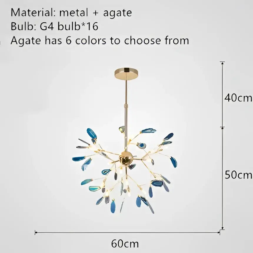 Modern gold pendant chandelier with colorful agate led accents and g4 bulbs for dining room decorbites colorful agate