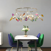 Modern pendant chandelier with circular gold frame and decorbites colorful agate slices for dining room decorbites colorful agate led