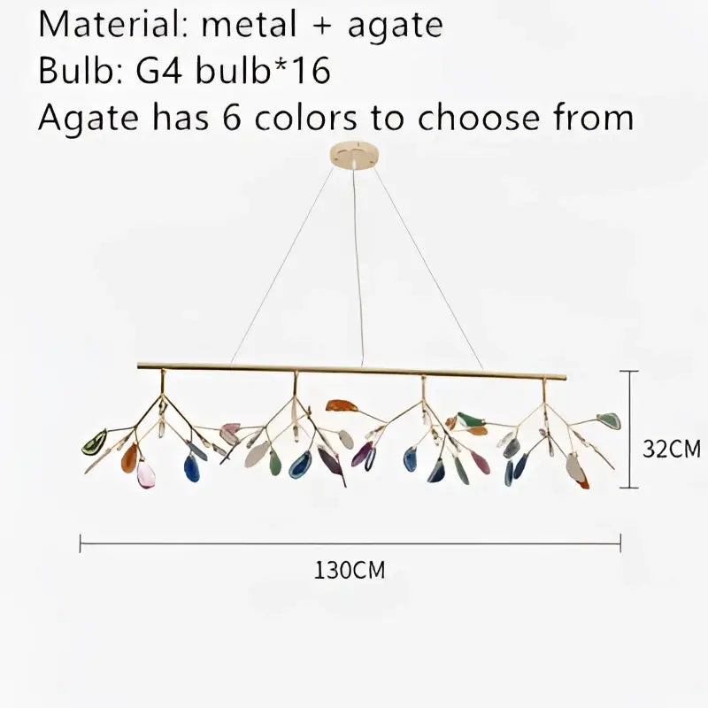 Modern gold pendant chandelier with colorful agate leaves in six colors for dining room featuring decorbites colorful agate