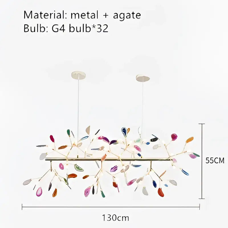 Modern gold pendant chandelier with colorful agate leaf accents and metallic frame for dining room decorbites colorful agate