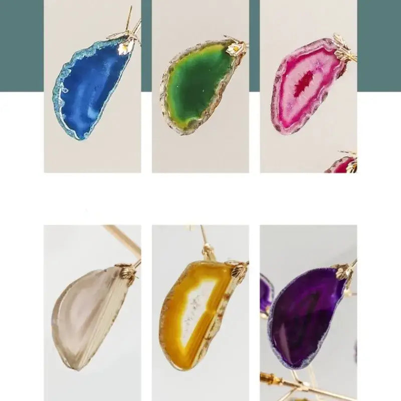 Modern gold pendant chandelier with colorful agate led slices in blue green pink amber and purple for dining room decorbites colorful agate