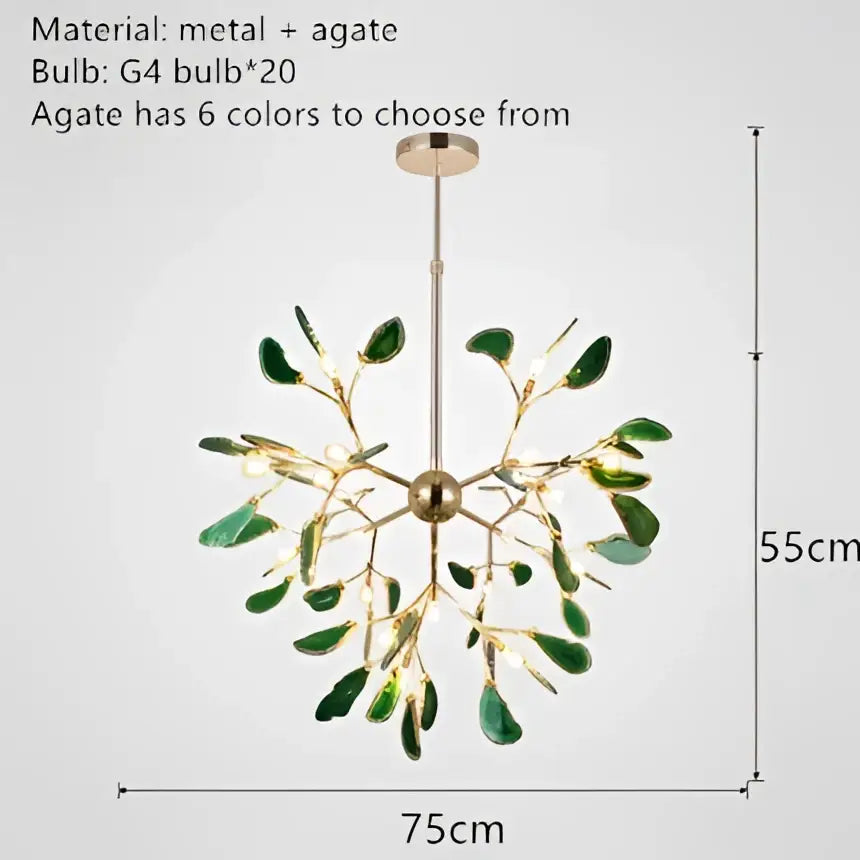 Modern gold pendant chandelier with brass frame and green decorbites colorful agate leaf accents for dining room decorbites colorful agate led