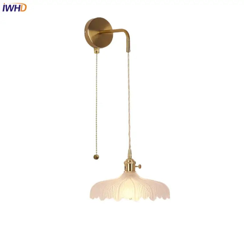 Modern gold petal led wall light with frosted glass shade and pull chain switch for bedroom decorbites led wall lights